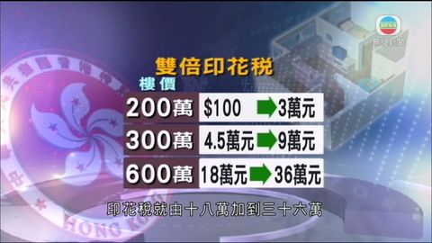 政府推雙倍印花稅冀穩定樓巿 政府推雙倍印花稅冀穩定樓巿