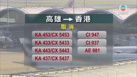 明日多班來往本港至高雄航班取消
