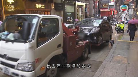 警方嚴打違例泊車 中環威靈頓街有違泊車被拖走