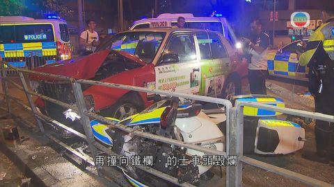 九龍灣有的士與警方電單車相撞 一名警員受傷
