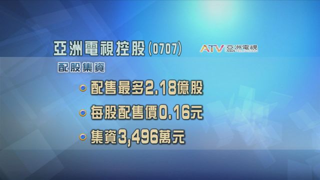 亞洲電視控股擬配股集資近3500萬元