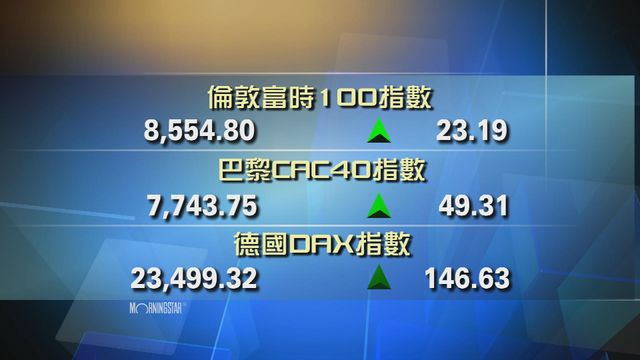 歐洲主要股市上升