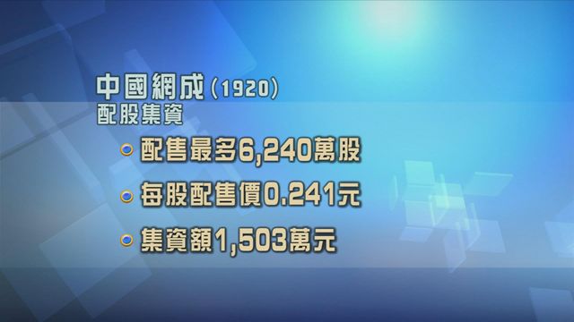 中國網成配股集資1503萬元
