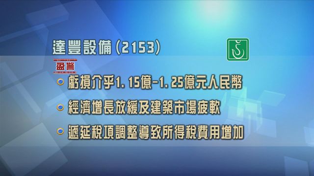 達豐設備發盈警