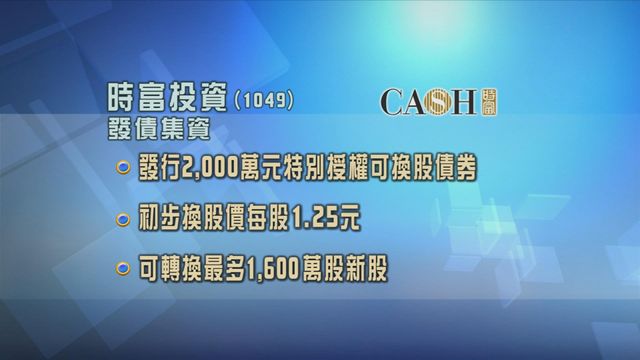 時富投資發行2000萬元特別授權可換股債券予大股東關百豪