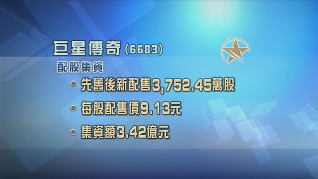 巨星傳奇以先舊後新形式　配股集資超過3.4億元