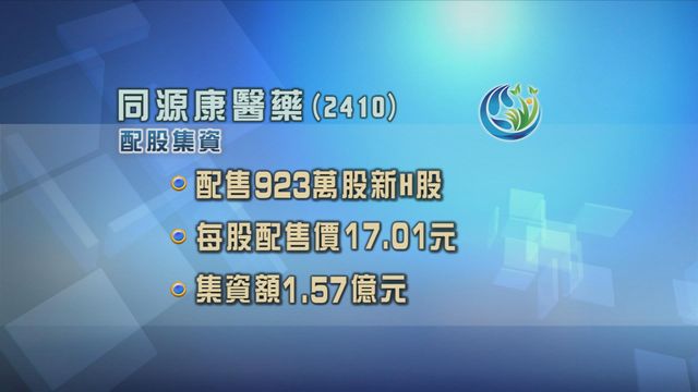 同源康醫藥配股集資1.57億元