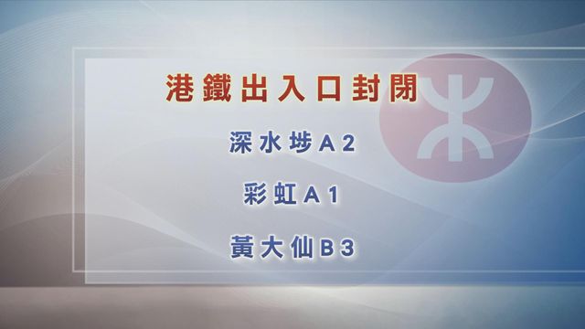 黑雨｜港鐵：因應大雨　深水埗A2、彩虹A1、黃大仙B3出入口暫時關閉