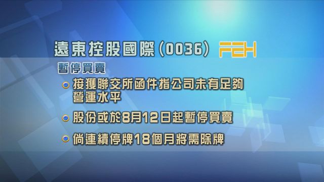 聯交所指遠東控股國際未有足夠營運水平　將要求公司暫停買賣
