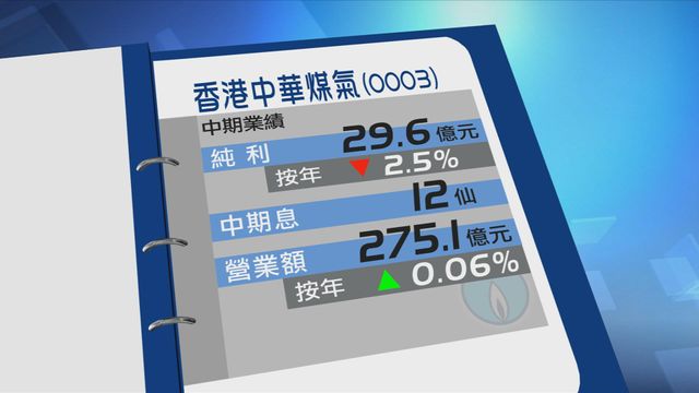 香港中華煤氣上半年少賺2.5%
