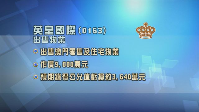 英皇國際出售澳門物業　作價9000萬元