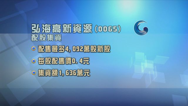弘海高新資源配股集資逾1600萬元