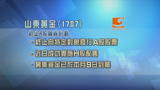 山東黃金終止發行A股融資計劃