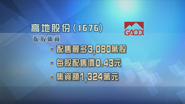 高地股份配股集資逾1300萬元