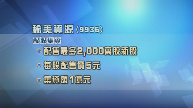稀美資源配股集資一億元
