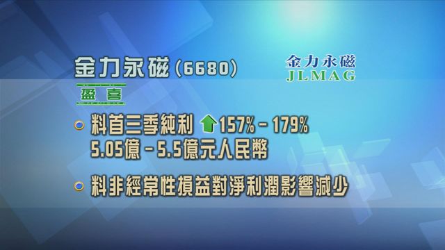 金力永磁發盈喜　料首三季純利按年增至少1.5倍