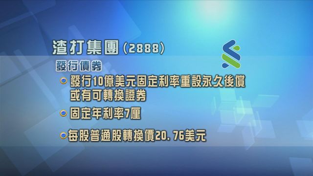 渣打發行10億美元或可轉換證券　固定年利率7厘