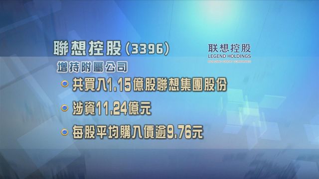 聯想控股斥資逾11億元增持聯想集團