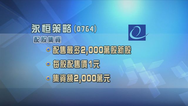 永恒策略配股集資2000萬元　每股配售價1元