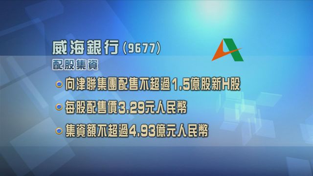 威海銀行向津聯集團配售不超過1.5億股新H股
