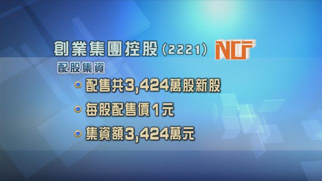 創業集團控股向4名投資者配股集資逾3400萬元