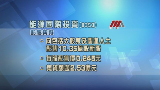 能源國際投資向3名認購人配股集資逾2.5億元