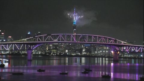 Downtown New Year fireworks show at New Zealand's tallest structure