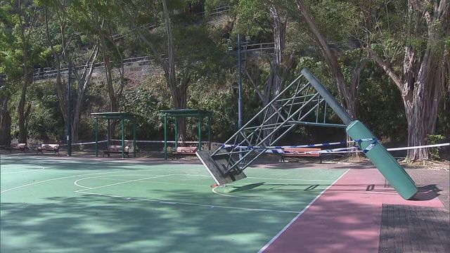 Collapsed basketball hoop hit young man