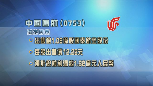國航減持國泰　套現逾13.2億元