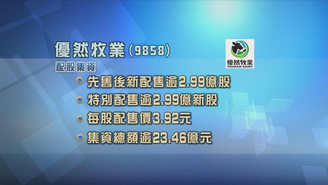 優然牧業以先舊後新方式配售2.99億股　集資逾23億元