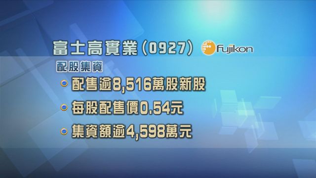 富士高實業配股集資逾8500萬元