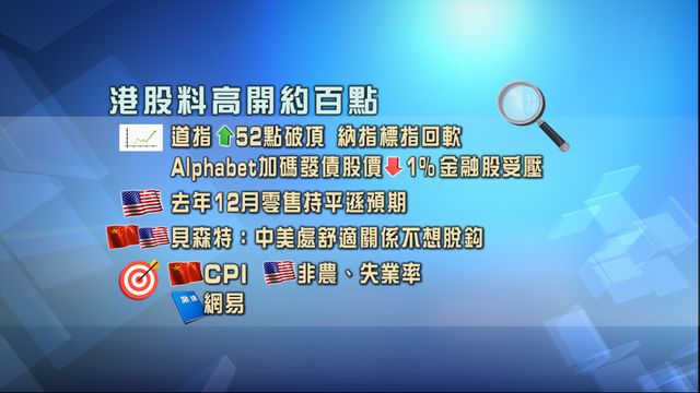 開市焦點．一圖看清｜港股料高開約百點　市場關注中美數據與業績