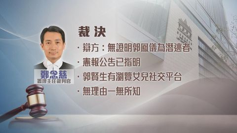 郭鳳儀父親企圖處理潛逃者資金罪成還柙候判　控方指屬例外罪行不得判緩刑