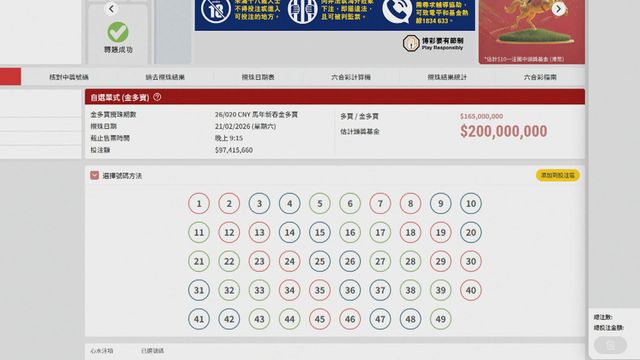 馬年新春金多寶若一注獨中　料頭獎派彩可達2億元