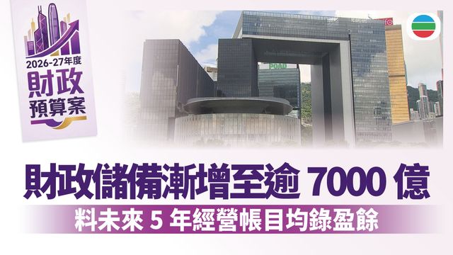 財政預算案2026．公共財政｜財政儲備將漸增至逾七千億　料未來五年經營帳目均錄盈餘
