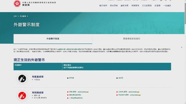 美以襲伊朗｜本港保安局更新外遊警示　提醒市民如非必要應避免赴伊朗及以色列