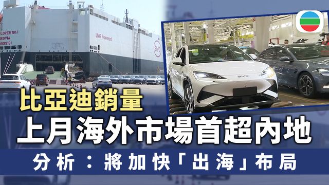 比亞迪上月海外銷量首超內地　有分析相信將加快「出海」布局