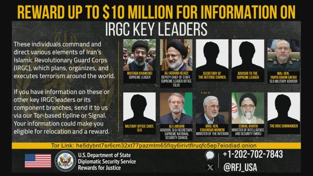 美國懸紅最多一千萬美元針對伊朗高官　包括穆傑塔巴等