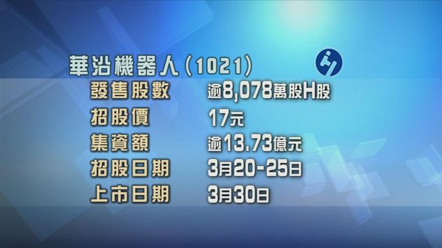 華沿機器人招股入場費約3434元　集資逾13.7億元