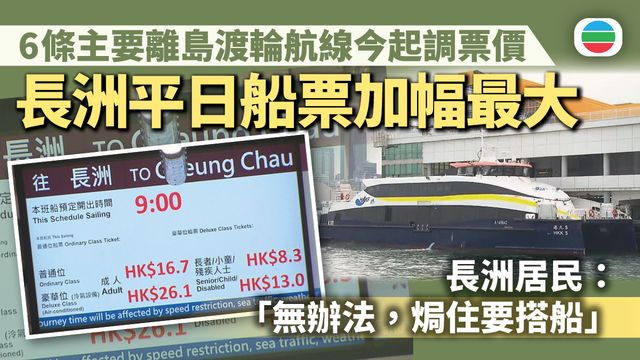 六條主要離島渡輪航線加價　有遊客指會減少入離島