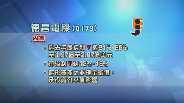 德昌電機發盈警　料去年按年賺少最多兩成半