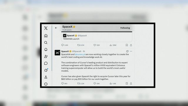 SpaceX指取得今年稍後時間　以600億美元收購Cursor權利