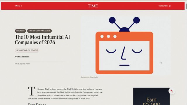 《時代雜誌》公布十大最具影響力人工智能企業　包括字節跳動等三間中企