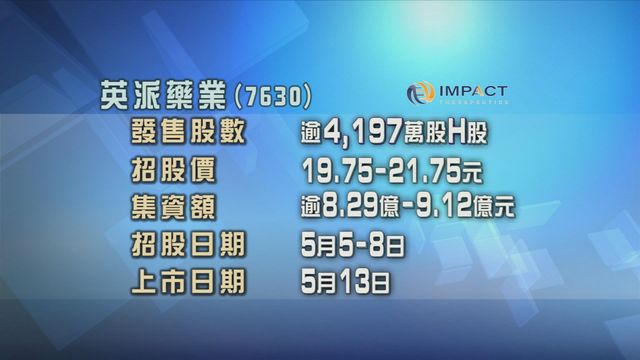 英派藥業今起招股　每股最高21.75元